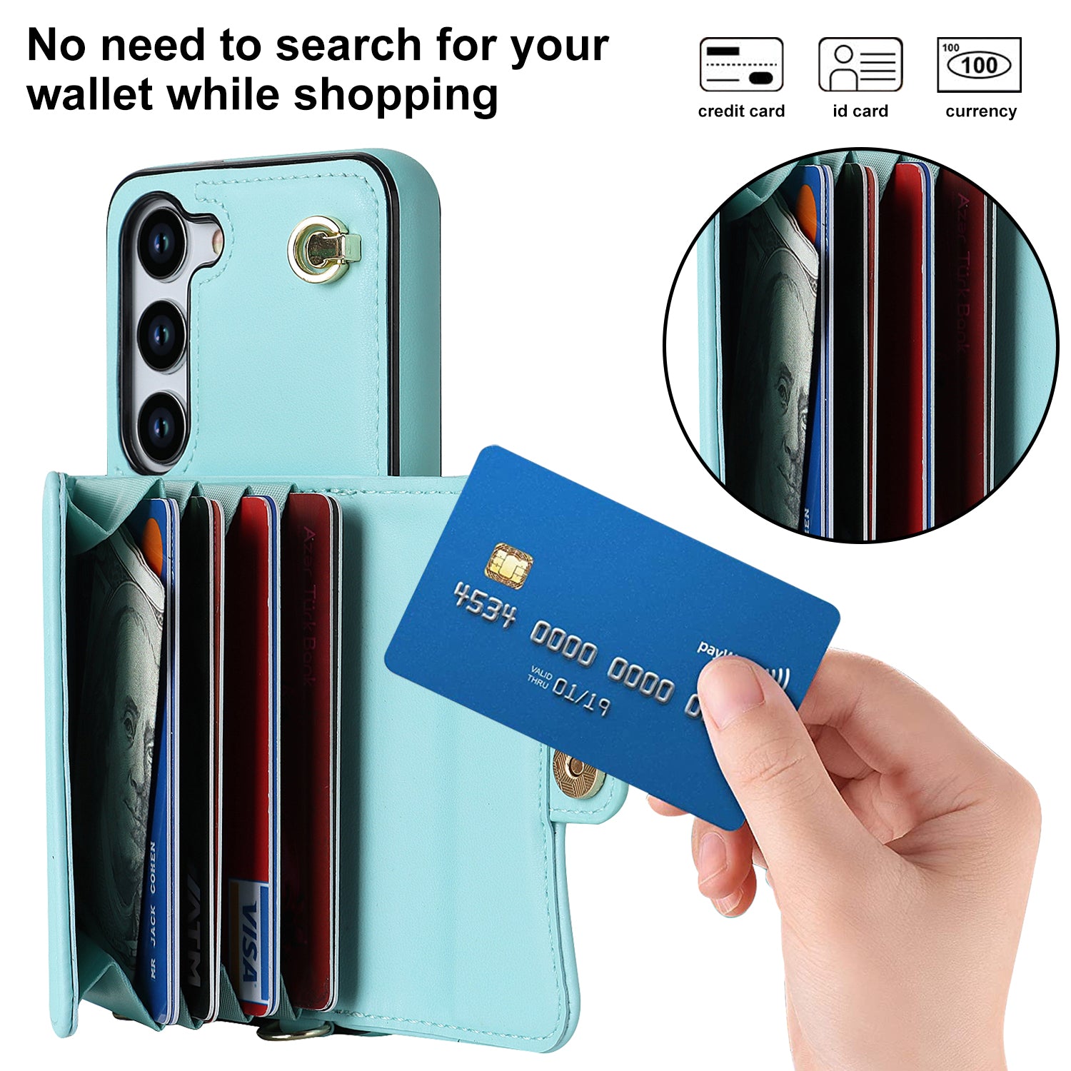 For Samsung Galaxy S23 RFID Blocking Phone Case Accordion Style Card Slots Phone Kickstand Cover with Short Strap and Long Strap For Samsung Galaxy S23 RFID Blocking Phone Case Accordion Style Card Slots Phone Kickstand Cover with Short Strap and Long Strap